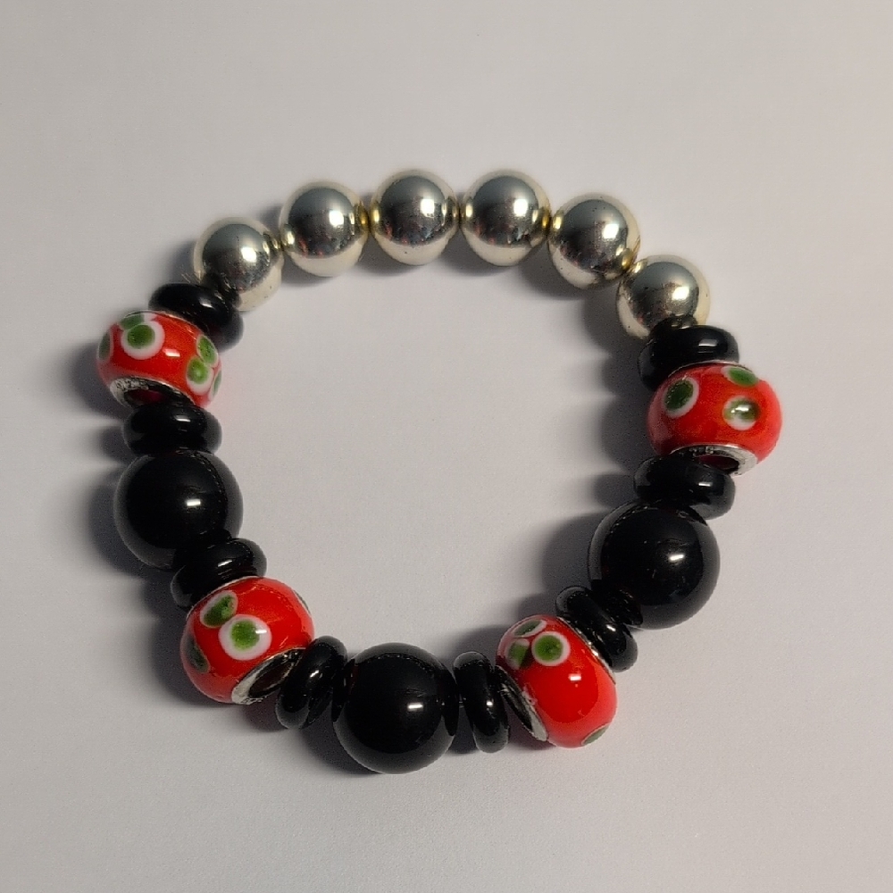 Murano Glass Charms with 925  Sterling Silver Core with Beads Bracelet